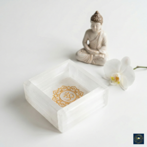 Authentic Selenite Crystal Charging Bowl with Gold Om
